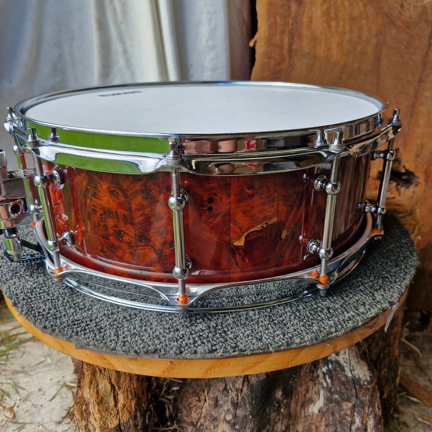 14"x5 1/4" jarrah burl stave snare