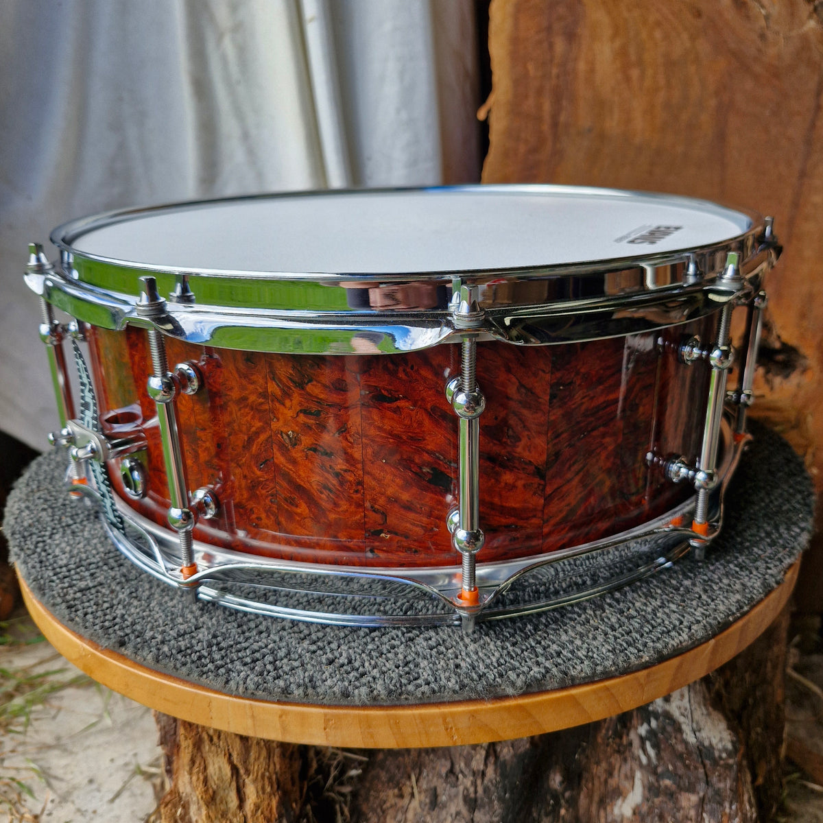 14"x5 1/4" jarrah burl stave snare