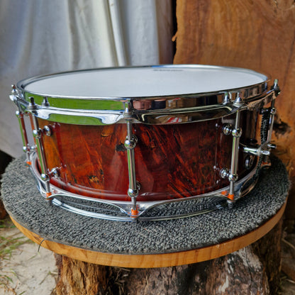 14"x5 1/4" jarrah burl stave snare