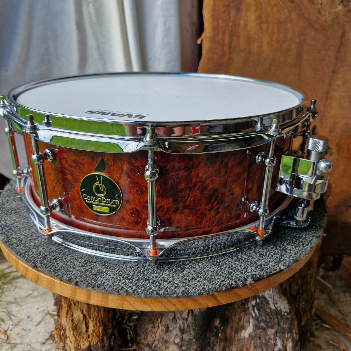 14"x5 1/4" jarrah burl stave snare