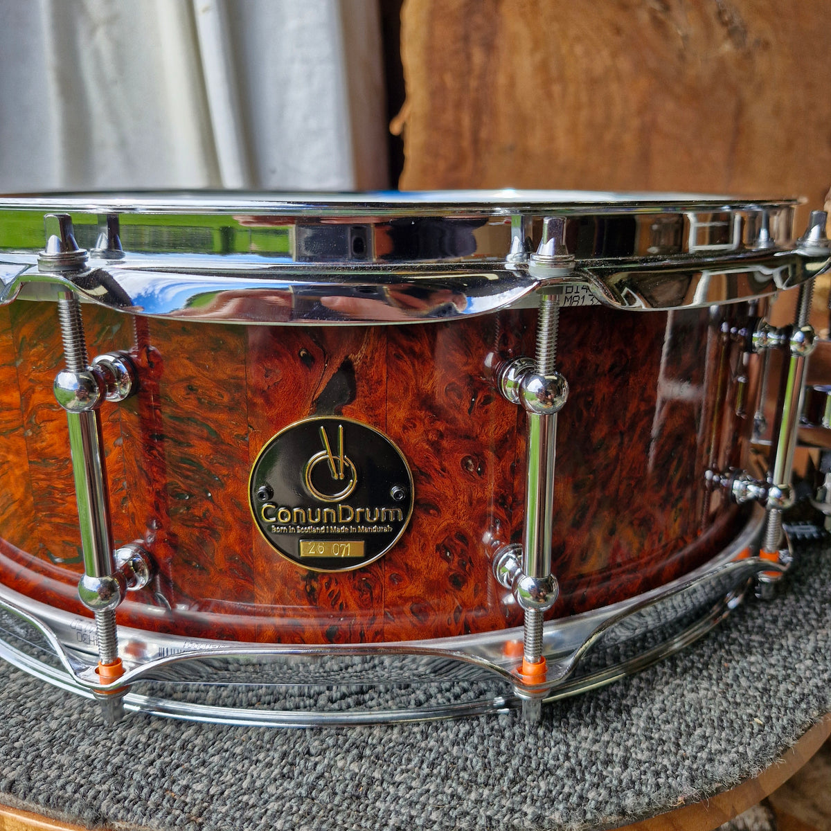 14"x5 1/4" jarrah burl stave snare