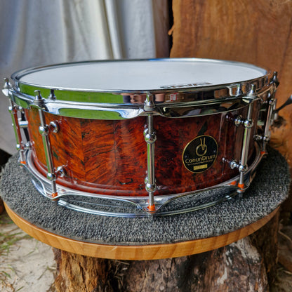 14"x5 1/4" jarrah burl stave snare